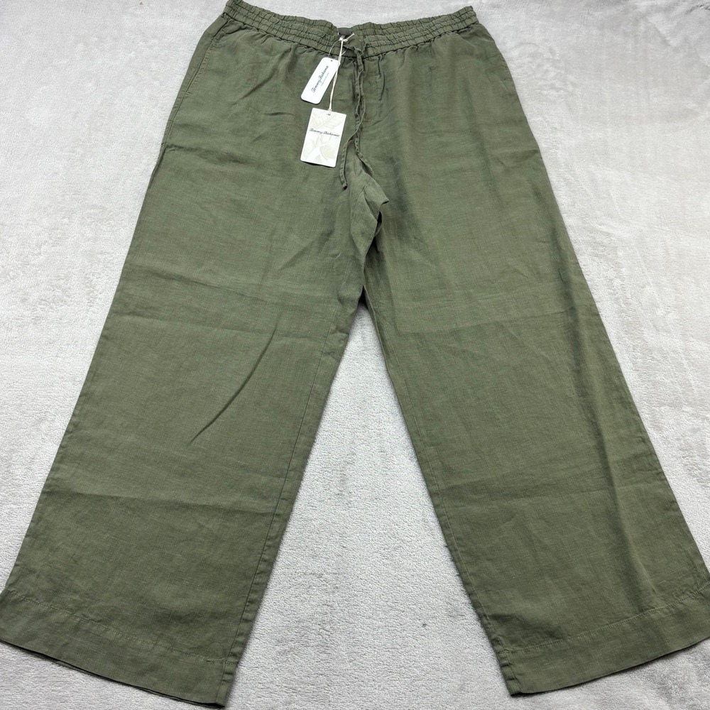 Tommy Bahama Two Palms Easy Pant Womens L Green Linen Wide Leg Boho Coastal Fit